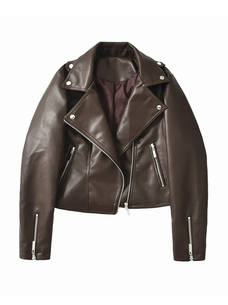 Ailegogo New Spring Autumn Moto Biker Loose Black Faux Leather Jacket Streetwear Female Zipper Coat Outwear