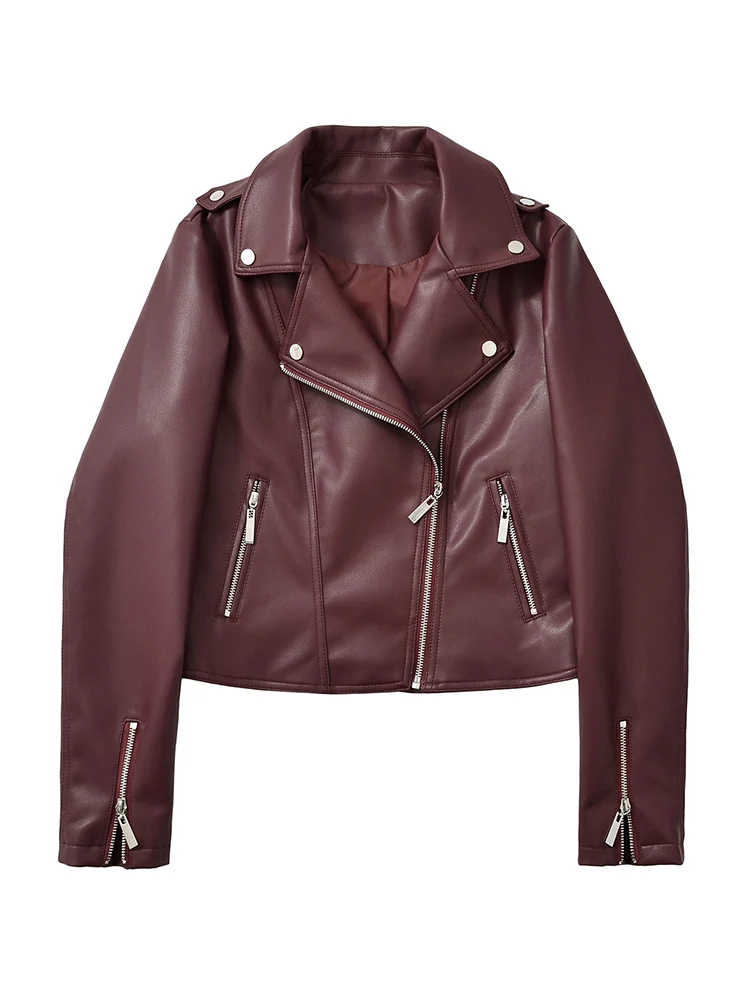 Ailegogo New Spring Autumn Moto Biker Loose Black Faux Leather Jacket Streetwear Female Zipper Coat Outwear
