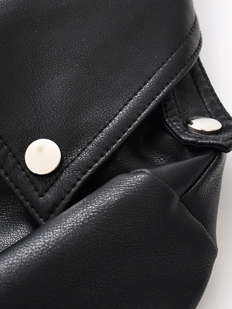 Ailegogo New Spring Autumn Moto Biker Loose Black Faux Leather Jacket Streetwear Female Zipper Coat Outwear