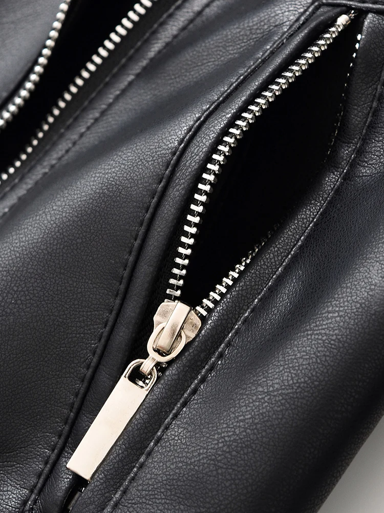 Ailegogo New Spring Autumn Moto Biker Loose Black Faux Leather Jacket Streetwear Female Zipper Coat Outwear
