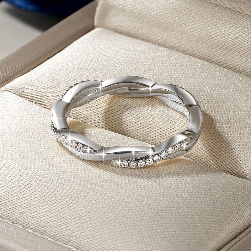 IOGOU 14k Gold Filled Moissanite Full Eternity Rings Fashion Twist Shank Stackable Finger Bands for Womem GRA Cerified Jewelry
