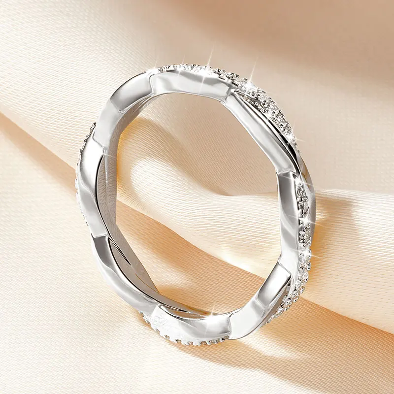 IOGOU 14k Gold Filled Moissanite Full Eternity Rings Fashion Twist Shank Stackable Finger Bands for Womem GRA Cerified Jewelry