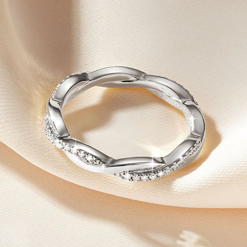IOGOU 14k Gold Filled Moissanite Full Eternity Rings Fashion Twist Shank Stackable Finger Bands for Womem GRA Cerified Jewelry