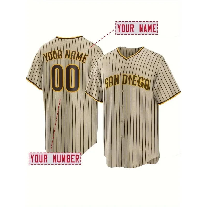 Custom Name And Number Men's Embroidery Baseball Jersey San Diego Personalized Short Sleeve Button Down Breathable DIY Shirts