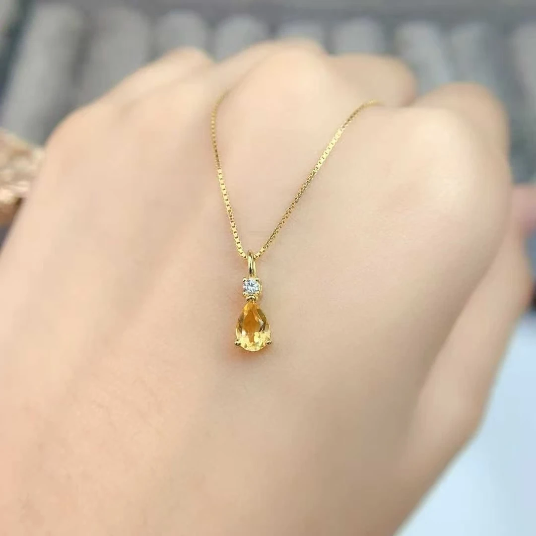 Small 925 Silver Gemstone Pendant Natural Citrine Pendant 4mm*6mm VVS Grade Genuine Citrine Jewelry