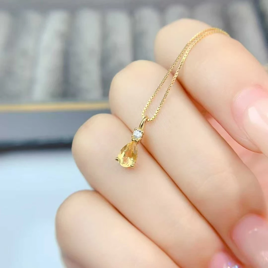 Small 925 Silver Gemstone Pendant Natural Citrine Pendant 4mm*6mm VVS Grade Genuine Citrine Jewelry