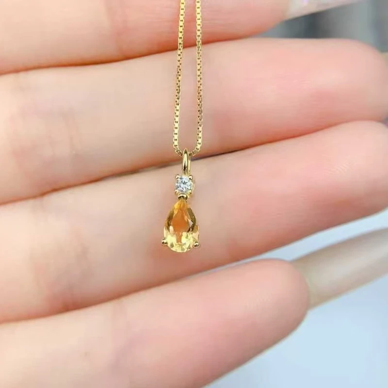 Small 925 Silver Gemstone Pendant Natural Citrine Pendant 4mm*6mm VVS Grade Genuine Citrine Jewelry