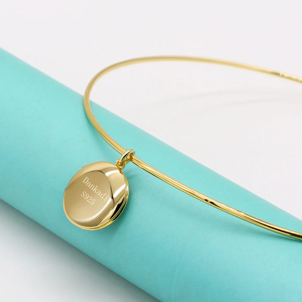 Vintage Simple 925 Sterling Silver Necklace Geometric Choker Shiny And Delicate Collarbone Chain For Women's Golden Jewellery