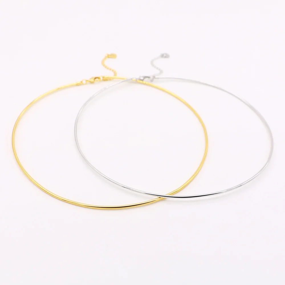 Vintage Simple 925 Sterling Silver Necklace Geometric Choker Shiny And Delicate Collarbone Chain For Women's Golden Jewellery