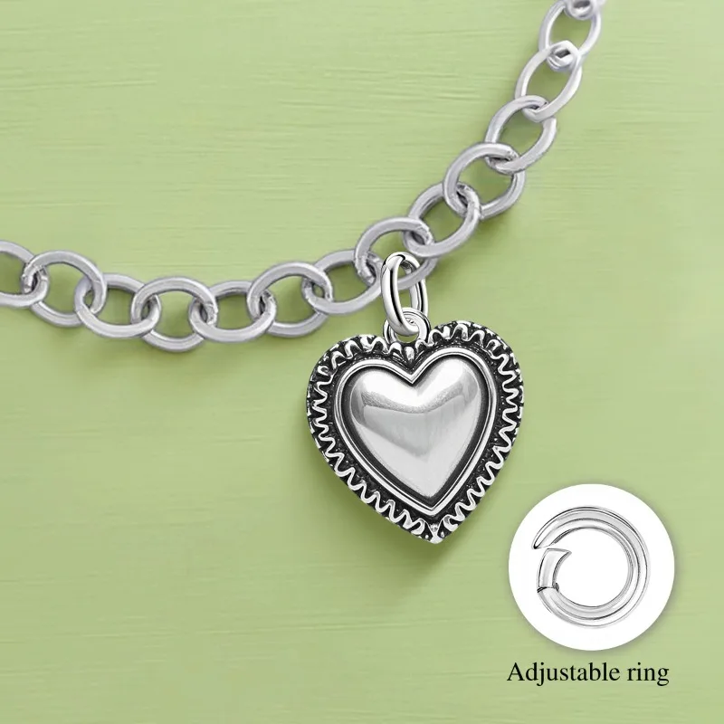 Adjustable 925 Sterling Silver Vintage Pendants Love Heart Tower Charms Beads Fit Original Bracelet Bangles Necklace DIY Jewelry
