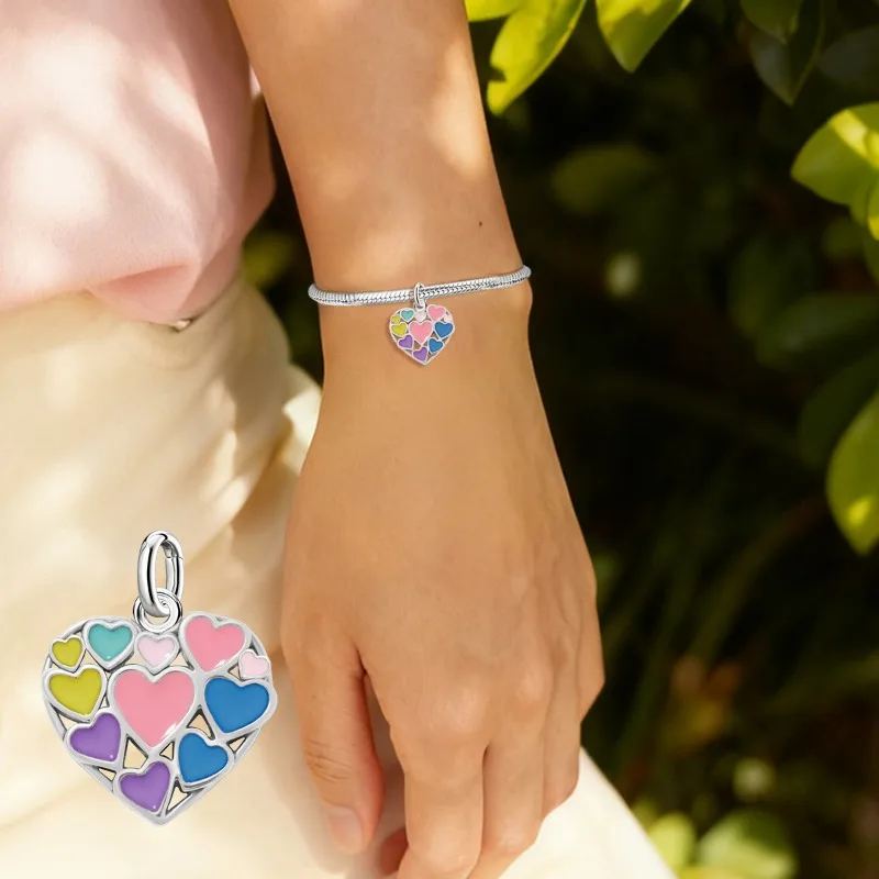 Adjustable 925 Sterling Silver Vintage Pendants Love Heart Tower Charms Beads Fit Original Bracelet Bangles Necklace DIY Jewelry