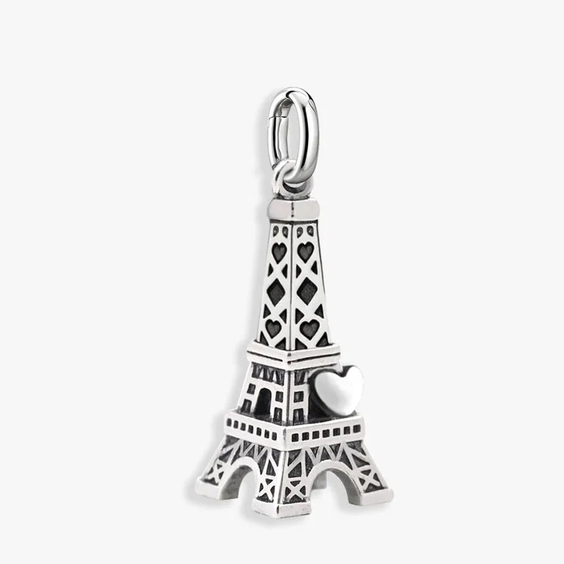 Adjustable 925 Sterling Silver Vintage Pendants Love Heart Tower Charms Beads Fit Original Bracelet Bangles Necklace DIY Jewelry
