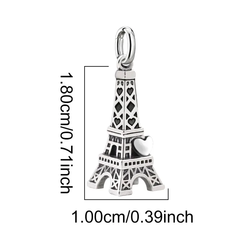 Adjustable 925 Sterling Silver Vintage Pendants Love Heart Tower Charms Beads Fit Original Bracelet Bangles Necklace DIY Jewelry