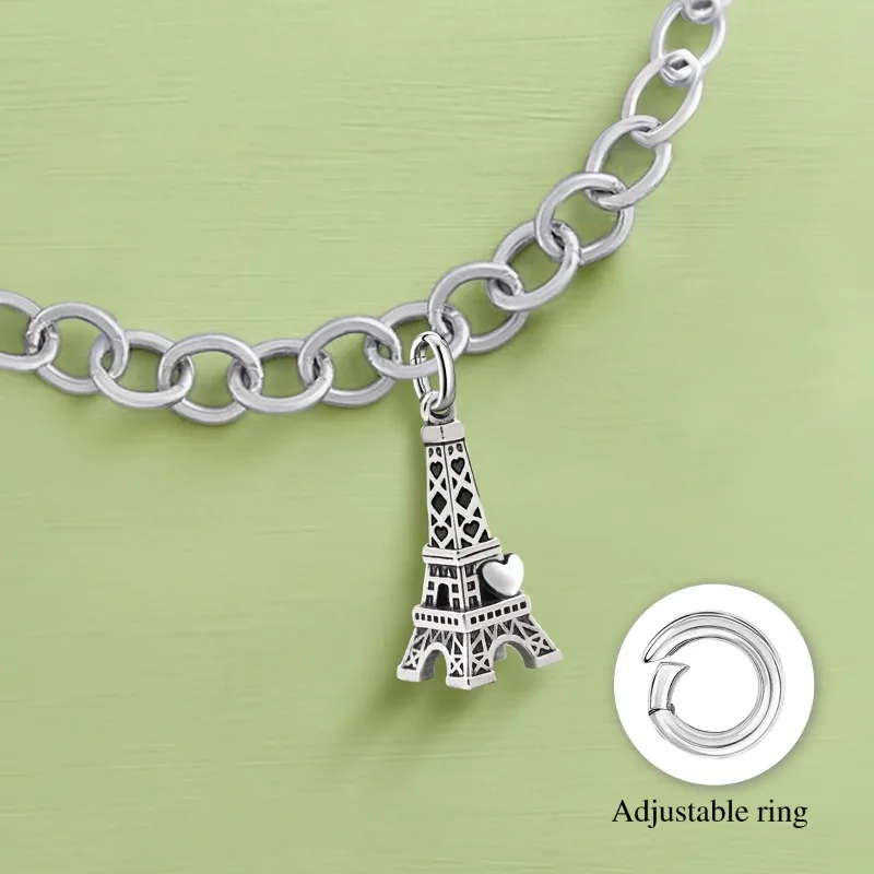 Adjustable 925 Sterling Silver Vintage Pendants Love Heart Tower Charms Beads Fit Original Bracelet Bangles Necklace DIY Jewelry