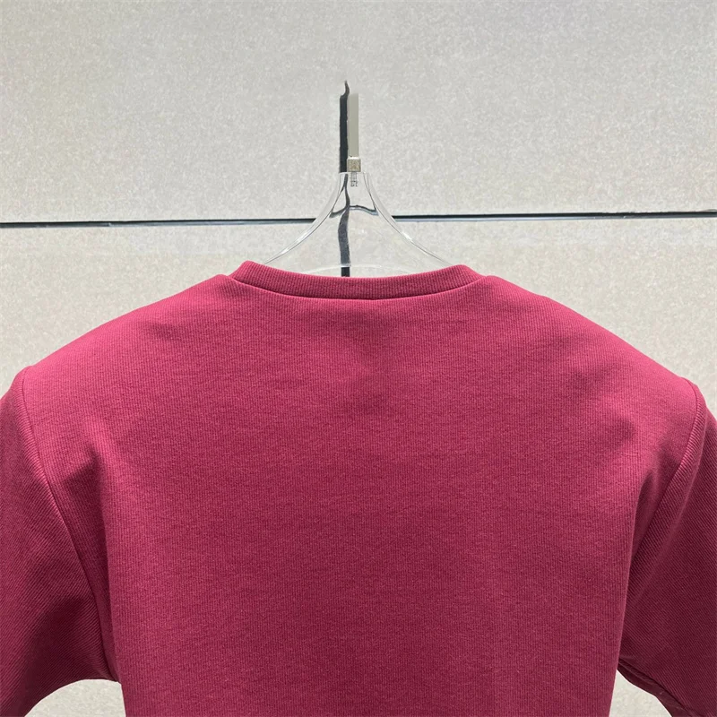 Women's t-shirt 2025 summer New elastic knitted short sleeved top 3D flower decorated round neck pullover pure cotton crop top