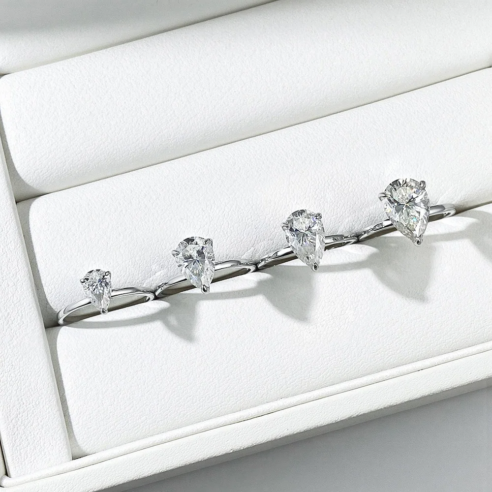 OEVAS 1-4ct Pear Cut Moissanite Diamond Rings For Women 925 Sterling Silver Sparkling Wedding Band Party Fine Jewelry Gift