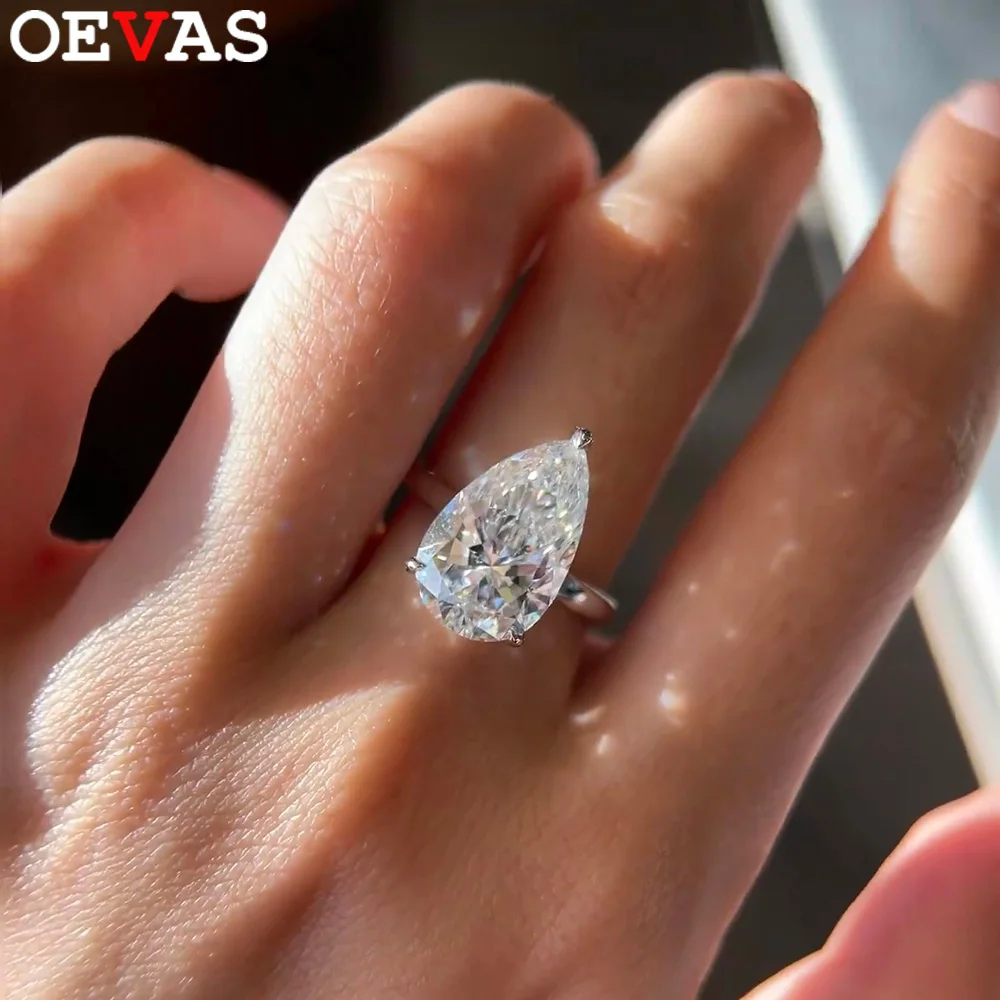 OEVAS 1-4ct Pear Cut Moissanite Diamond Rings For Women 925 Sterling Silver Sparkling Wedding Band Party Fine Jewelry Gift