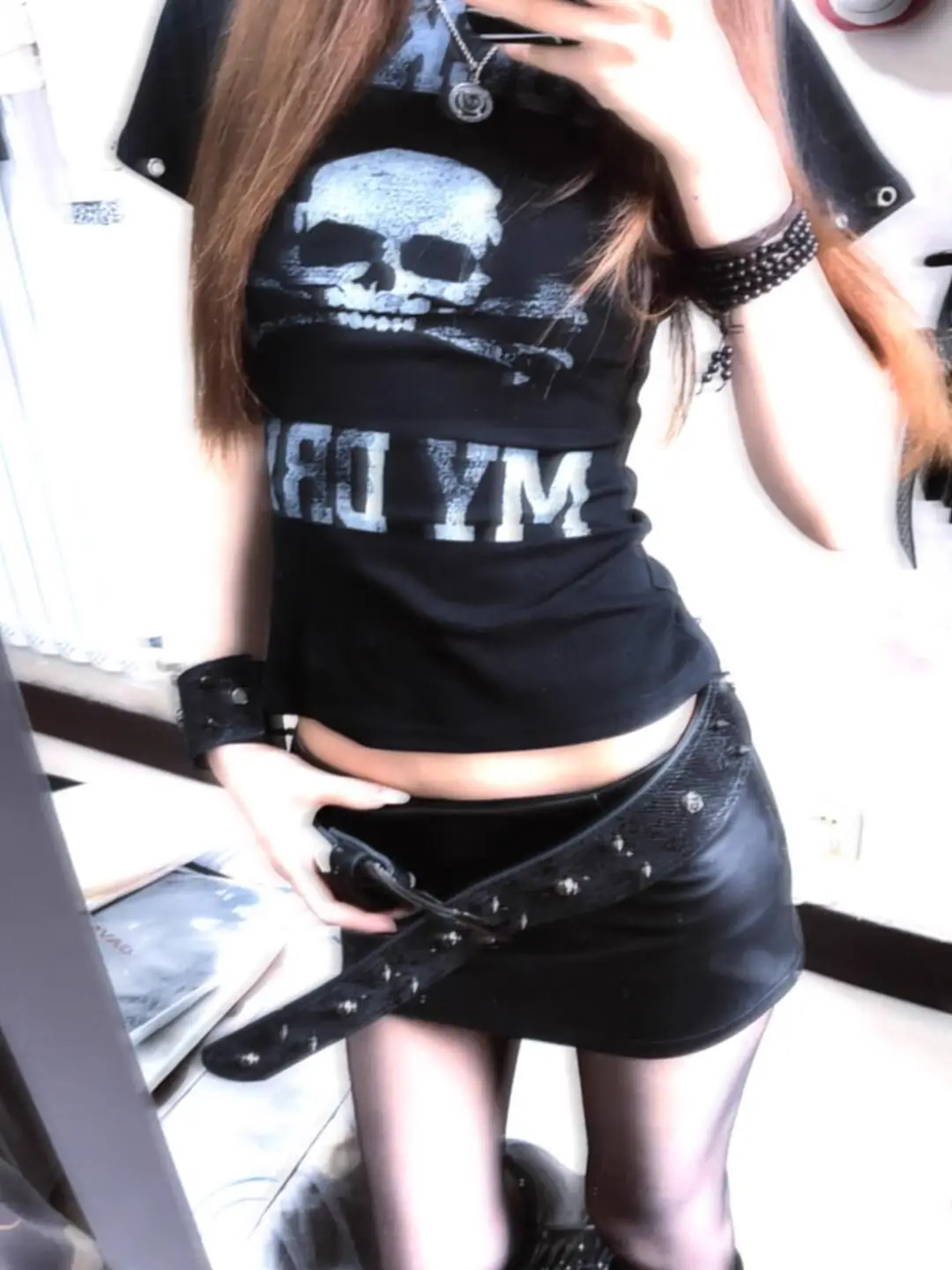 Seeslim Goth Print Women's T-shirt Short Sleeve Gothic Graphic Tee Female Clothing 2000s Clothes Y2k Summer Tops Slim Tshirt