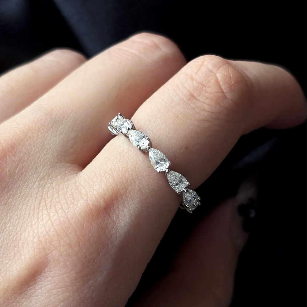 COSYA 4.5cttw Pear Cut Moissanite Eternity Ring For Women 100% S925 Silver Certified Waterdrop Diamond Wedding Band Fine Jewelry