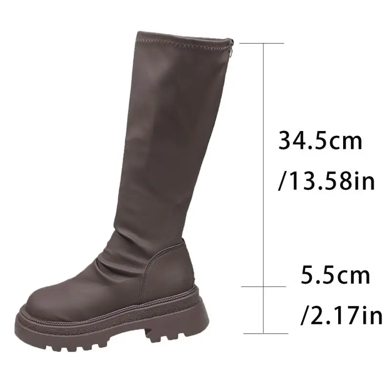 Sexy Black Thick Bottom Knee High Boots Women 2026 Winter Comfort Platform Thick Heel Elastic Long Riding Boots Plus Size Shoes