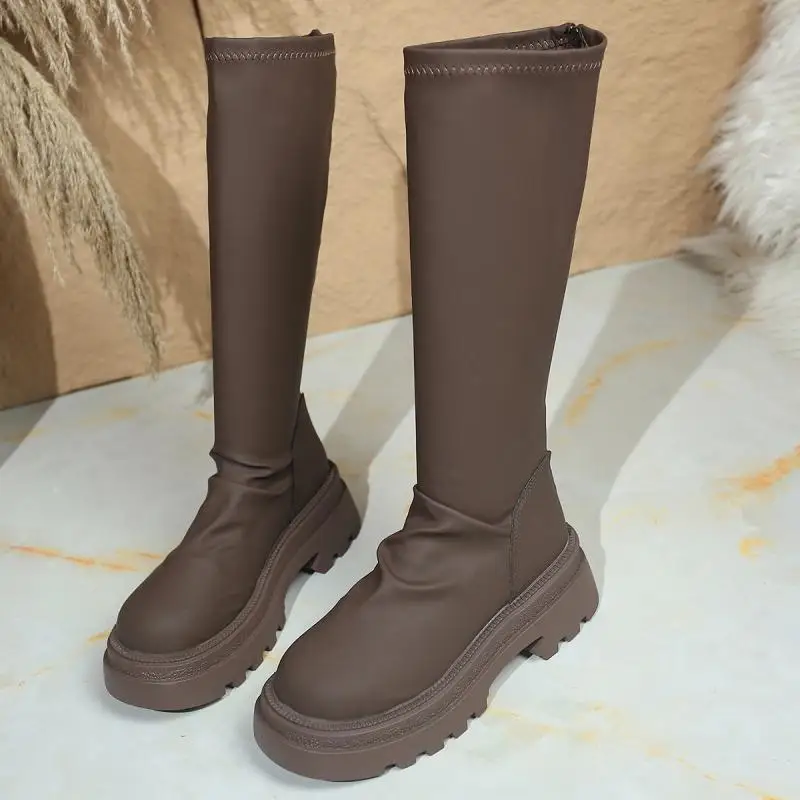 Sexy Black Thick Bottom Knee High Boots Women 2026 Winter Comfort Platform Thick Heel Elastic Long Riding Boots Plus Size Shoes