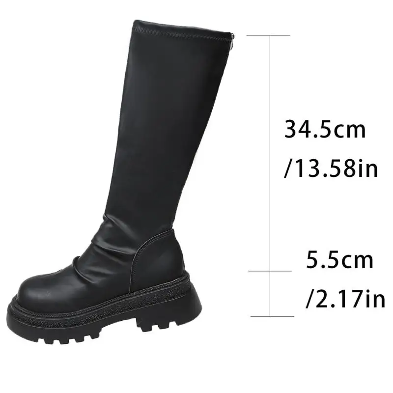 Sexy Black Thick Bottom Knee High Boots Women 2026 Winter Comfort Platform Thick Heel Elastic Long Riding Boots Plus Size Shoes