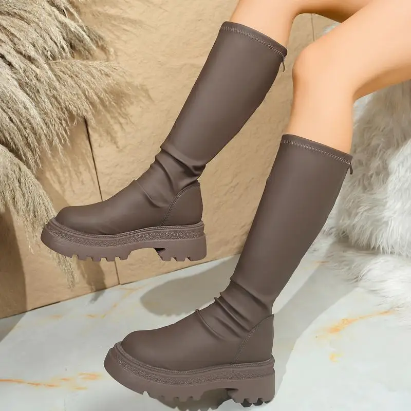 Sexy Black Thick Bottom Knee High Boots Women 2026 Winter Comfort Platform Thick Heel Elastic Long Riding Boots Plus Size Shoes
