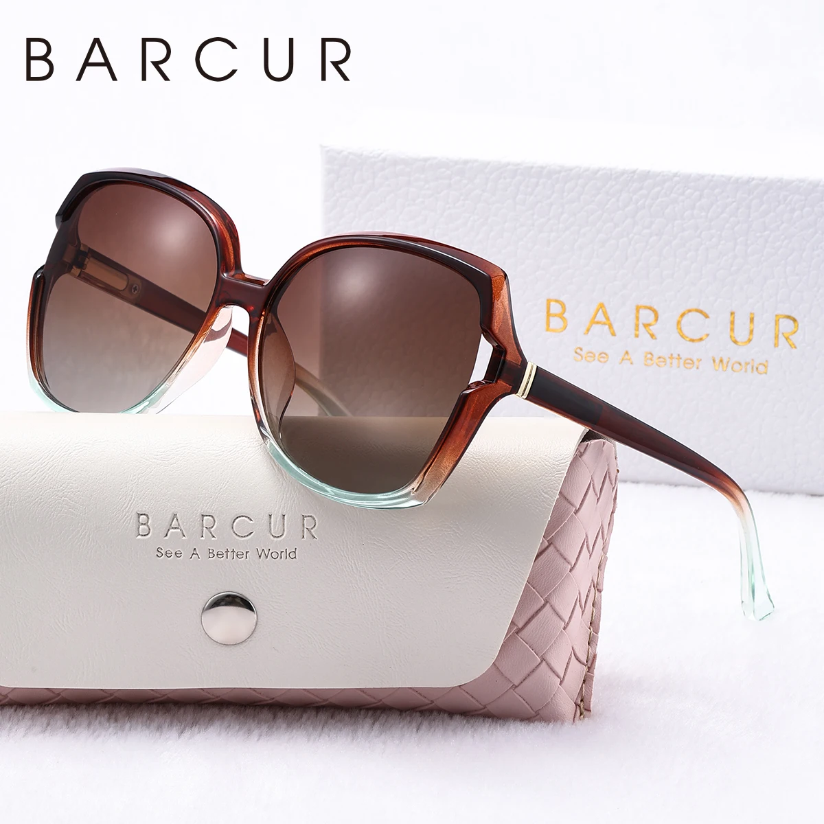 BARCUR Fashion Women Sunglasses Gradient Colors PC Elliptical Large Frame UVA/B Polarized Sunglasses White Gift Box Package