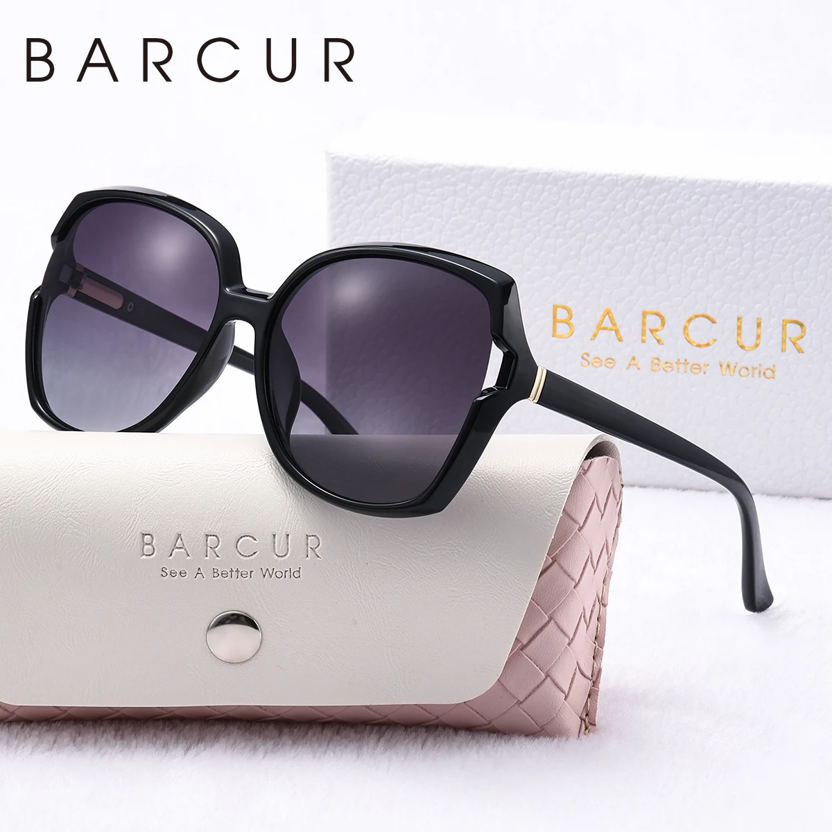 BARCUR Fashion Women Sunglasses Gradient Colors PC Elliptical Large Frame UVA/B Polarized Sunglasses White Gift Box Package