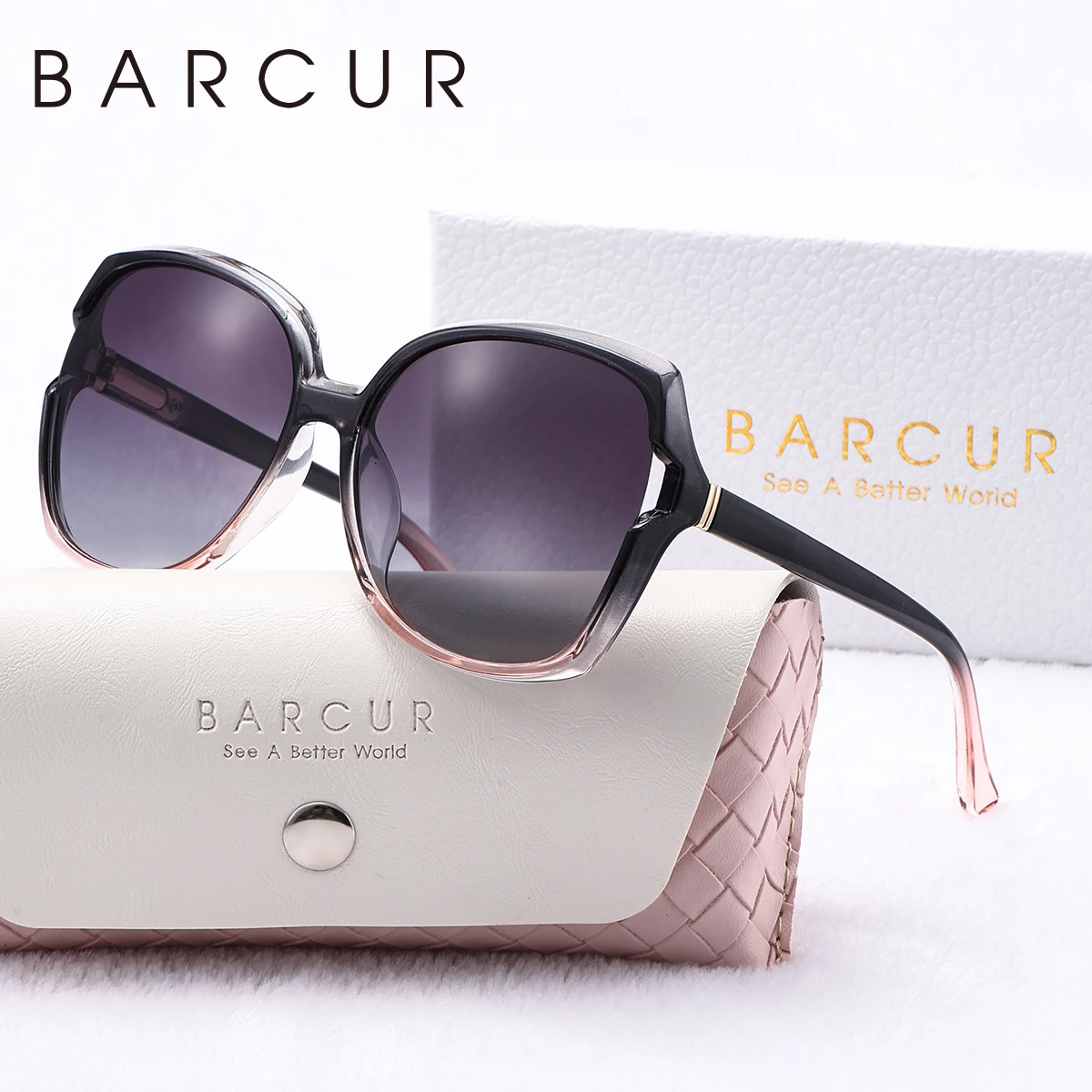 BARCUR Fashion Women Sunglasses Gradient Colors PC Elliptical Large Frame UVA/B Polarized Sunglasses White Gift Box Package
