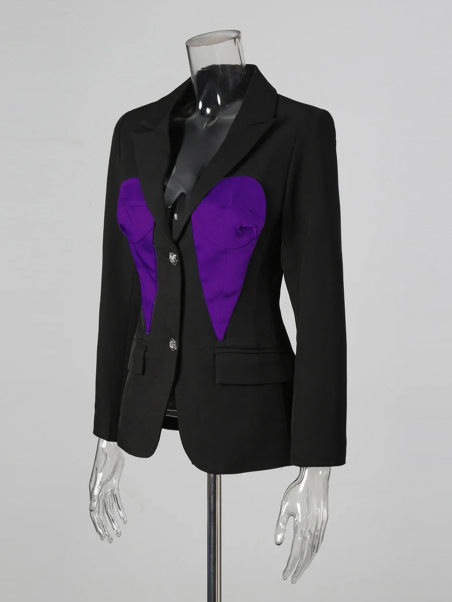 TWOTWINSTYLE Hit Color Slimming Fashion Blazers for Women Lapel Long Sleeves Patchwork Single Breasted Blazer Female Clothes New
