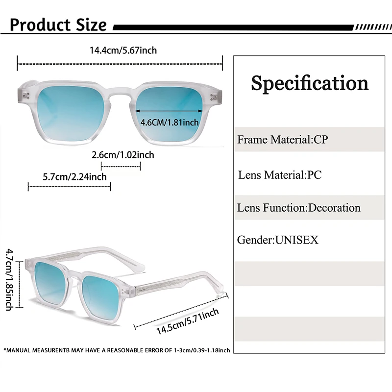 CATERSIDE Fashion Trend Square Men Sunglasses Women Core Insert Temple Luxury Brand Sun Glasses Travel Beach Party Festiva Gifts