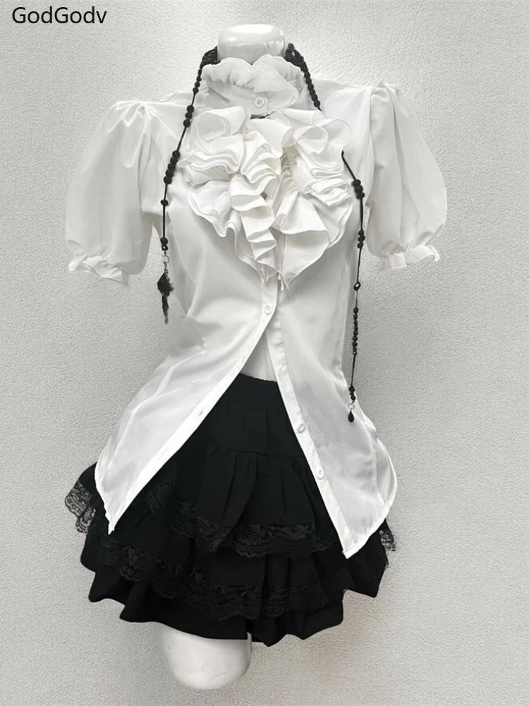 Spring Sweet Retro Elegant Woman 3 Piece Sets Preppy Style Black Vest + Bow Chic Blouse +High Waist Skirt Female Y2k Korea Style