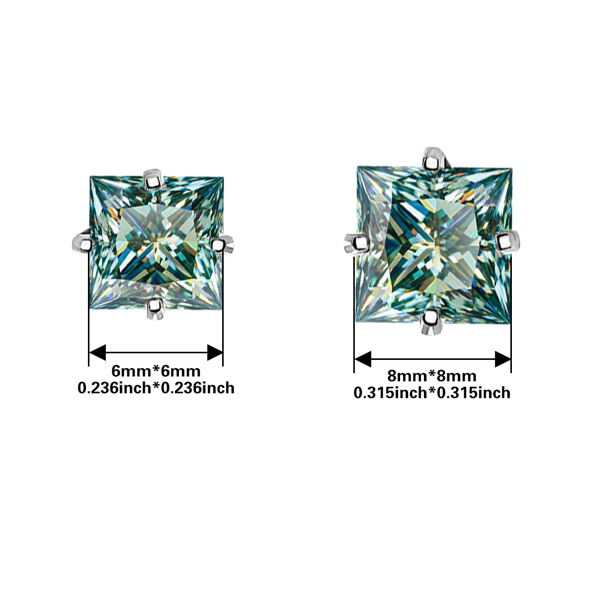 Bocarman Princess Cut Green Moissanite Stud Earrings S925 Silver Claw Set 1.2CT 3CT Fine Jewelry for Women