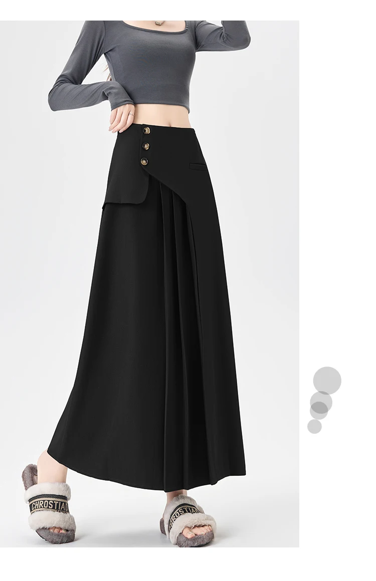 Grey Suiting Midi Skirts for Women High-Waisted A-Line Flare Skirt Perfect Hip-Camouflage Office Skirt for Autumn
