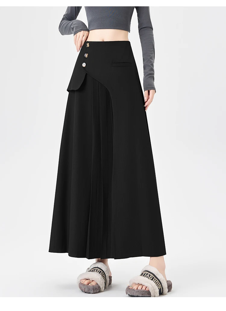 Grey Suiting Midi Skirts for Women High-Waisted A-Line Flare Skirt Perfect Hip-Camouflage Office Skirt for Autumn
