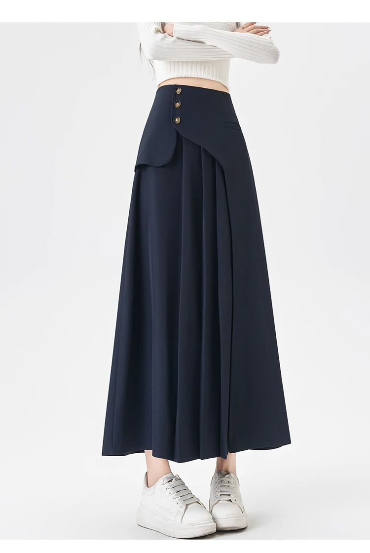 Grey Suiting Midi Skirts for Women High-Waisted A-Line Flare Skirt Perfect Hip-Camouflage Office Skirt for Autumn