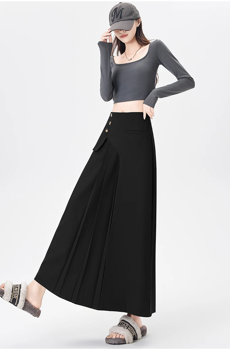 Grey Suiting Midi Skirts for Women High-Waisted A-Line Flare Skirt Perfect Hip-Camouflage Office Skirt for Autumn