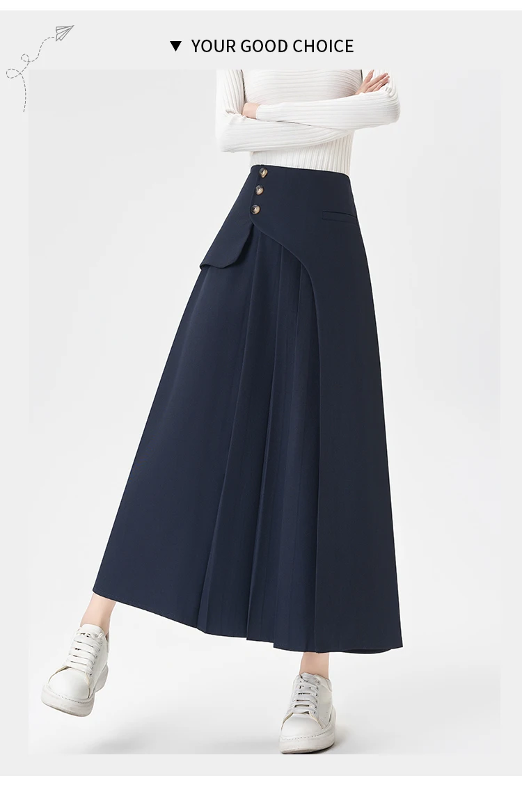 Grey Suiting Midi Skirts for Women High-Waisted A-Line Flare Skirt Perfect Hip-Camouflage Office Skirt for Autumn