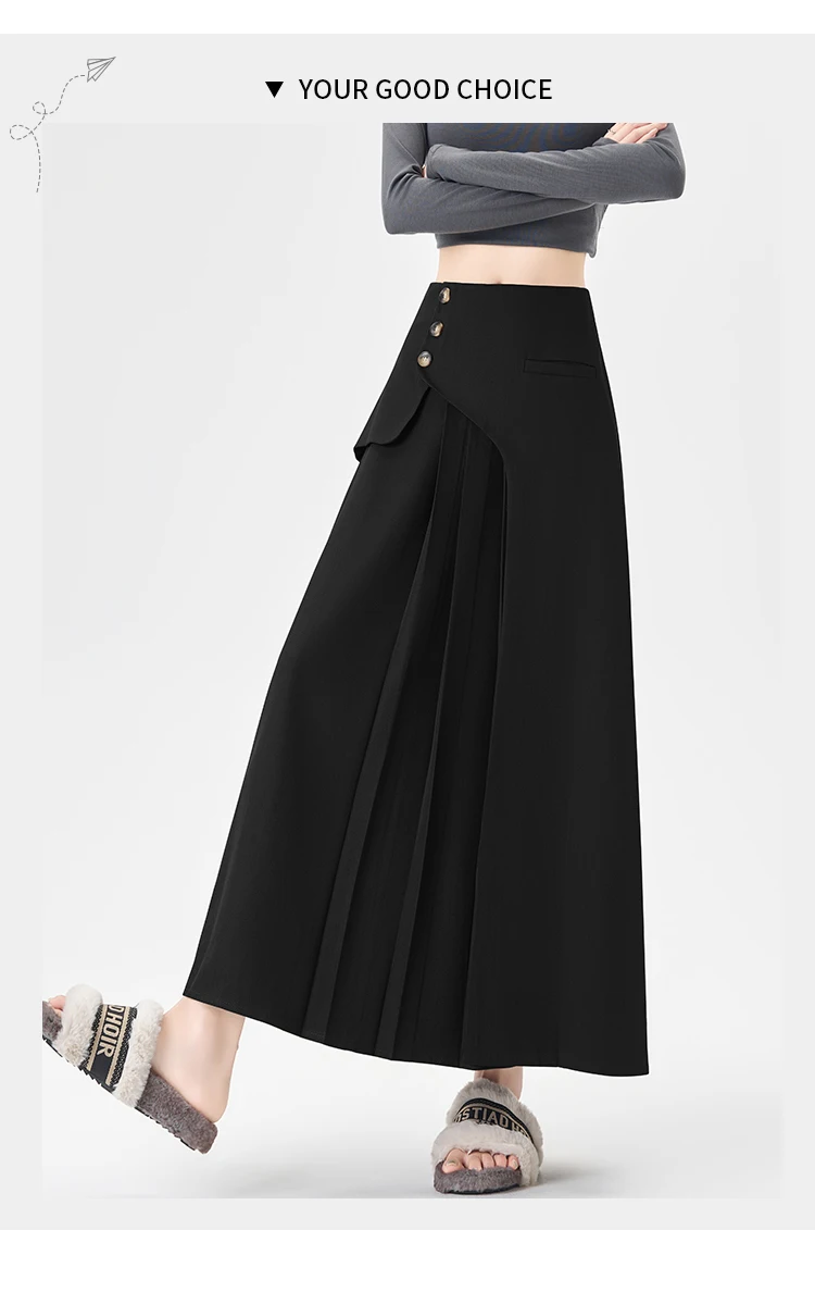 Grey Suiting Midi Skirts for Women High-Waisted A-Line Flare Skirt Perfect Hip-Camouflage Office Skirt for Autumn