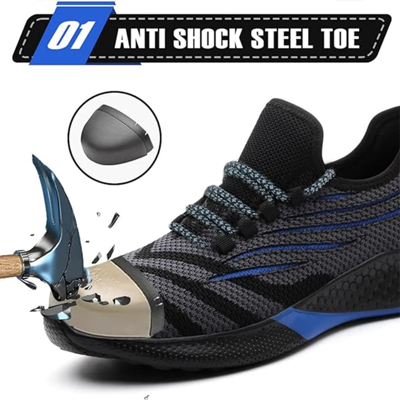 Steel Toe Work Shoes for Men Lightweight Safety Sneakers Comfortable Breathable Anti-Puncture Construction Working Shoes Boots