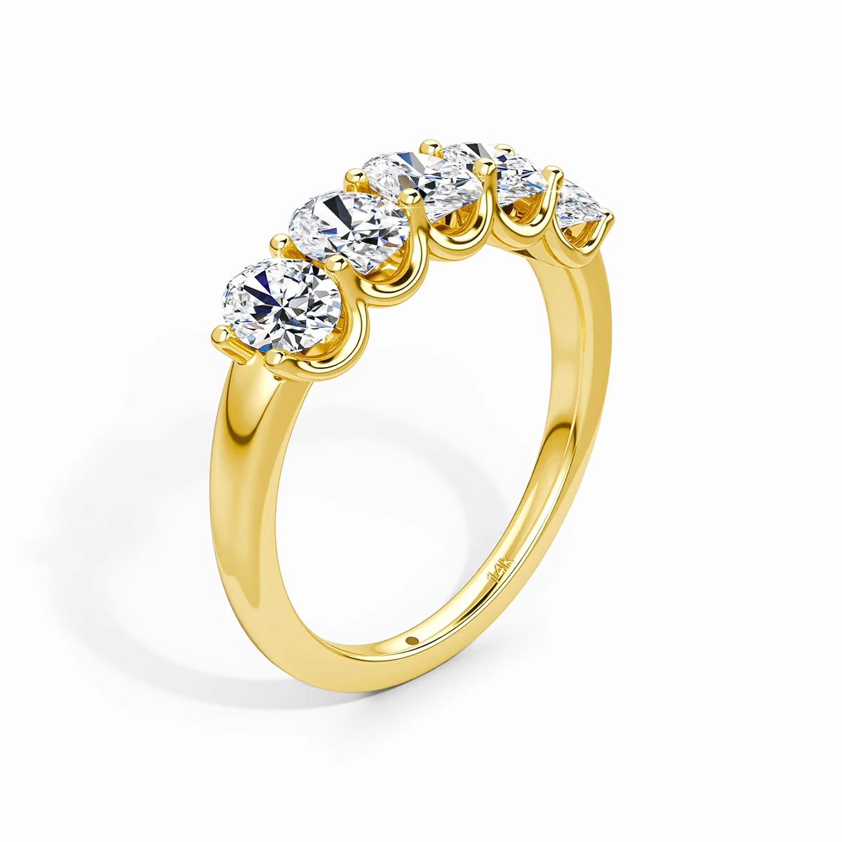 Oval 14K Yellow Gold Engagement Ring GRA Certified Moissanite Row Band 5 Stone 1.5ctw 100% Authentic for Women Wedding Jewelry