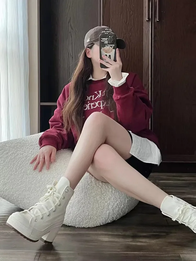 Classic Women Platform Sneakers Canvas Shoes Personalized Luxry Heels Skateboard Lace Up Casual Shoes Fashion Outdoor Sneakers