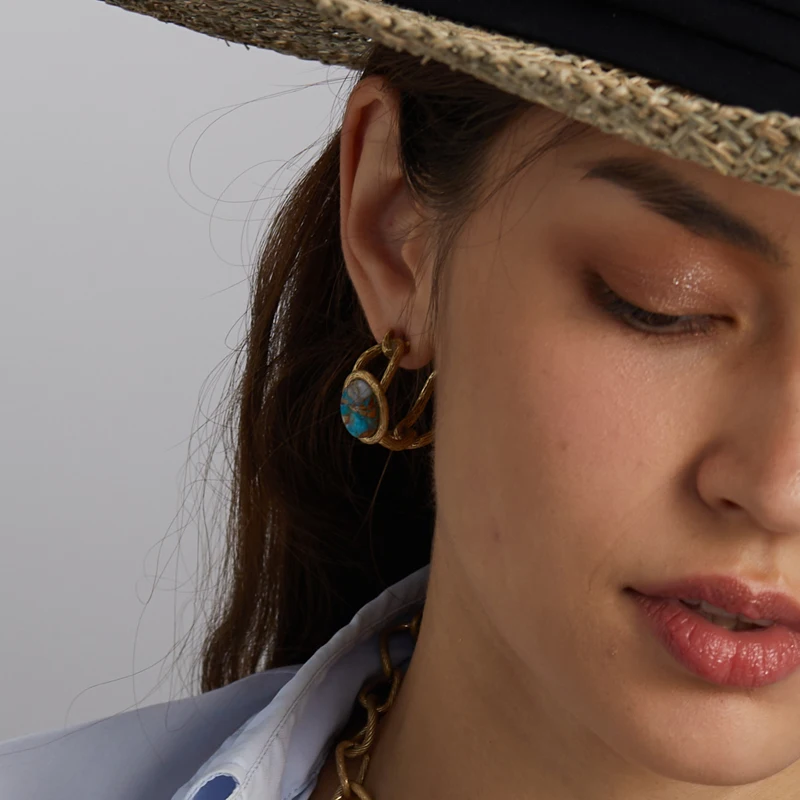 Vintage Jewelry Set Oval Natural Stone Nautical Map Designers Pendants And Necklaces Earrings Antique Gold Color Women Ring 2025
