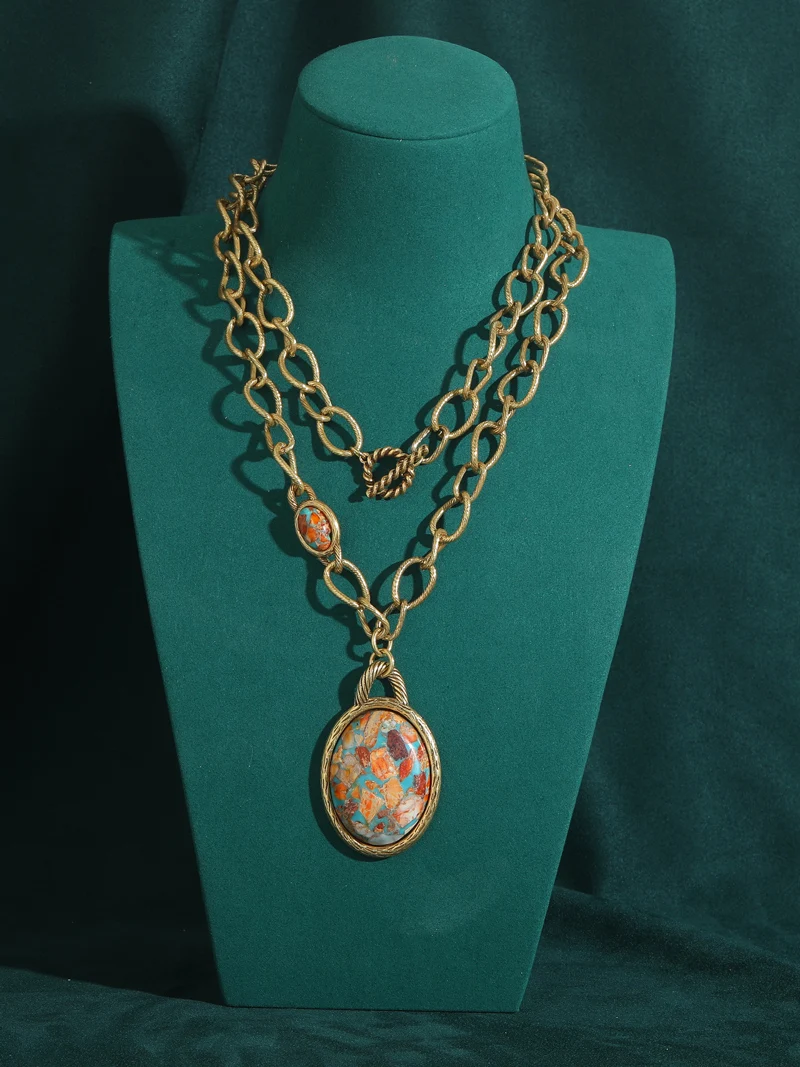 Vintage Jewelry Set Oval Natural Stone Nautical Map Designers Pendants And Necklaces Earrings Antique Gold Color Women Ring 2025