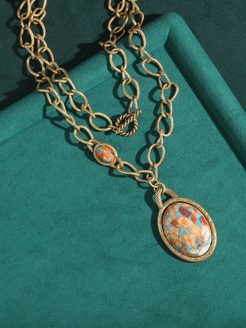 Vintage Jewelry Set Oval Natural Stone Nautical Map Designers Pendants And Necklaces Earrings Antique Gold Color Women Ring 2025