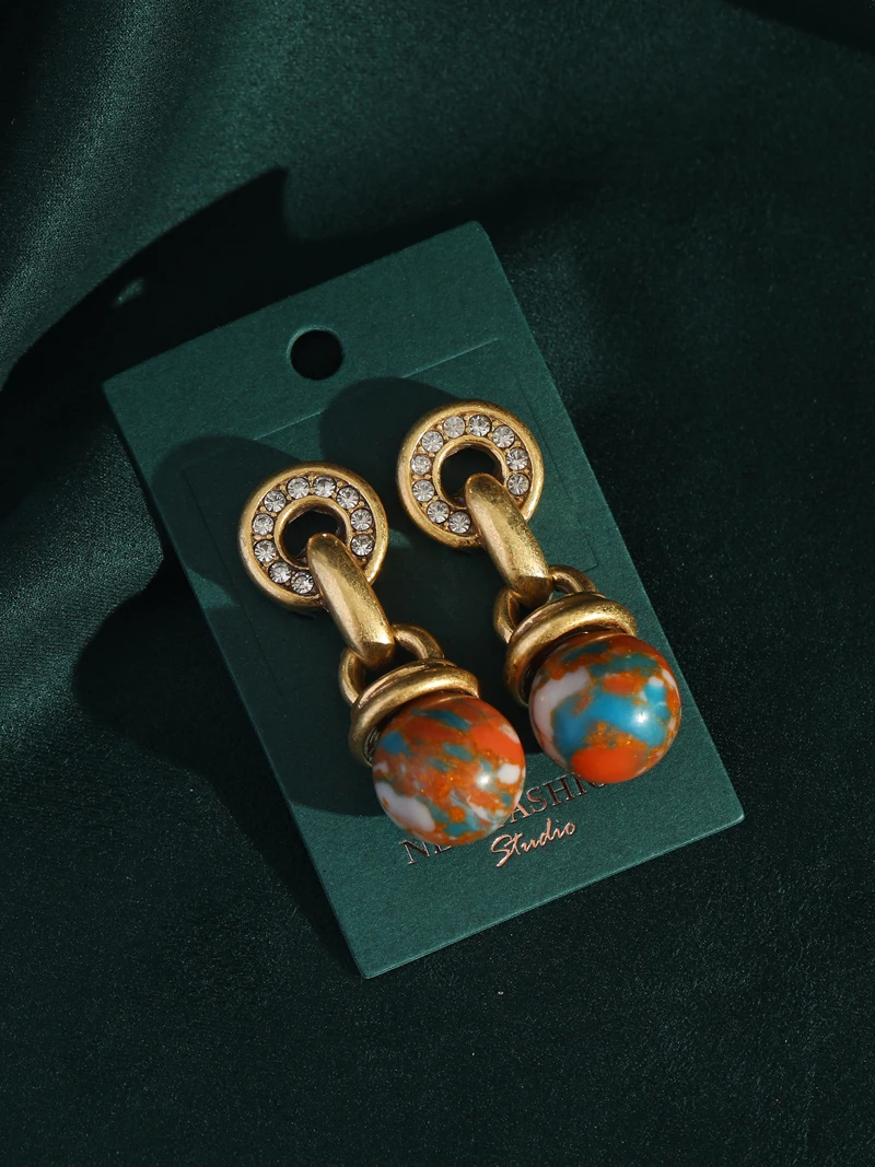 Vintage Jewelry Set Oval Natural Stone Nautical Map Designers Pendants And Necklaces Earrings Antique Gold Color Women Ring 2025