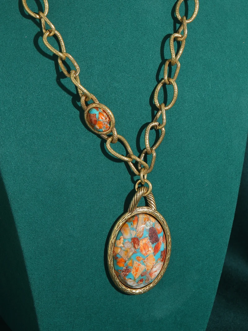 Vintage Jewelry Set Oval Natural Stone Nautical Map Designers Pendants And Necklaces Earrings Antique Gold Color Women Ring 2025