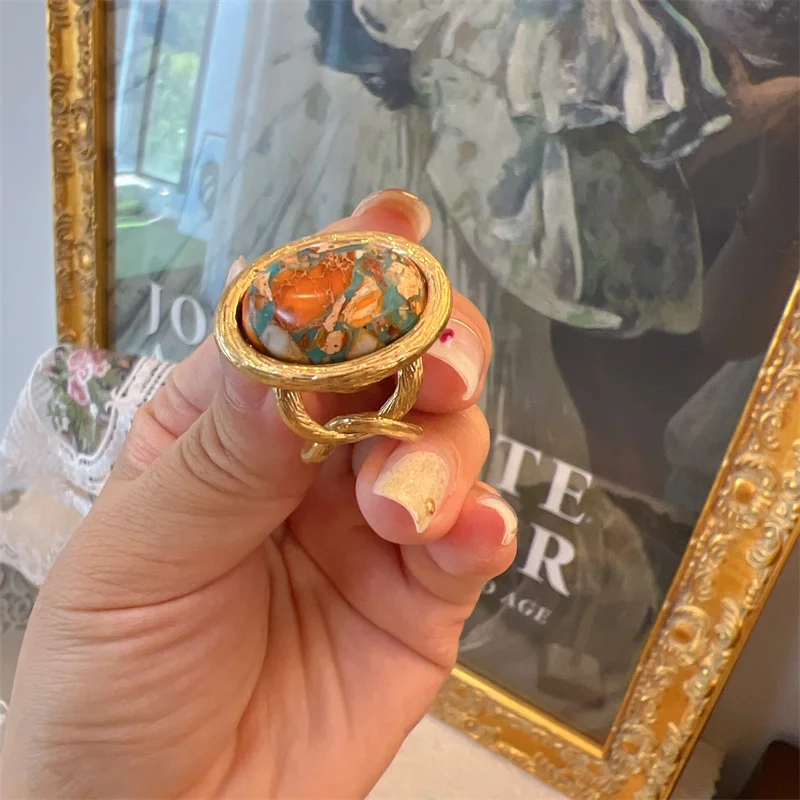 Vintage Jewelry Set Oval Natural Stone Nautical Map Designers Pendants And Necklaces Earrings Antique Gold Color Women Ring 2025