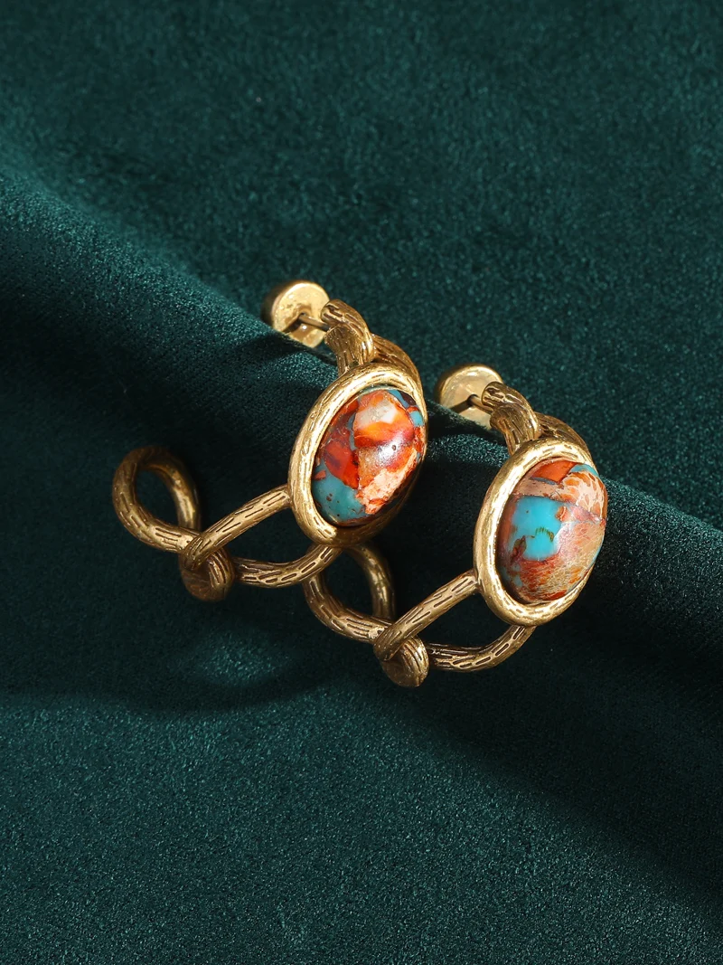 Vintage Jewelry Set Oval Natural Stone Nautical Map Designers Pendants And Necklaces Earrings Antique Gold Color Women Ring 2025